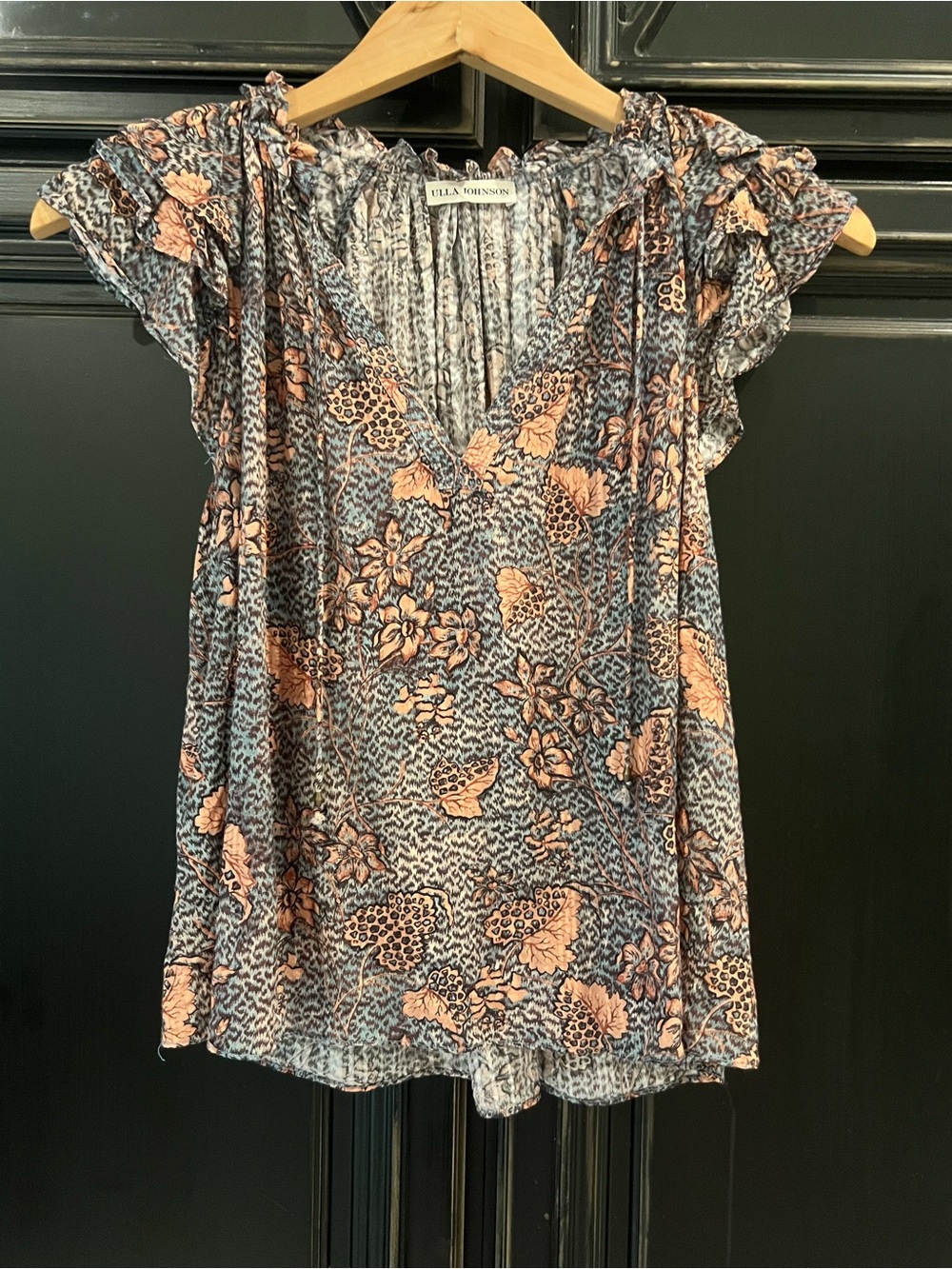 Ulla Johnson Floral V-Neck Ruffle Sleeve Blouse